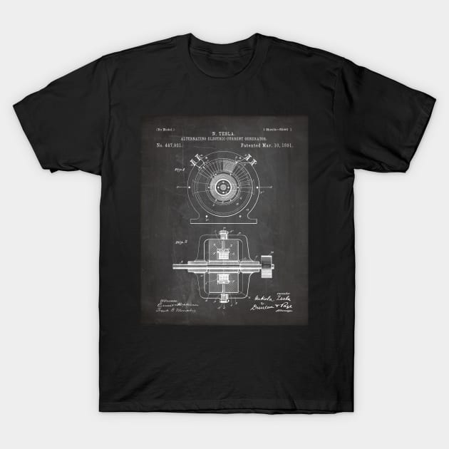 Tesla Generator Patent - Electrician Maker Workshop Art - Black Chalkboard T-Shirt by patentpress